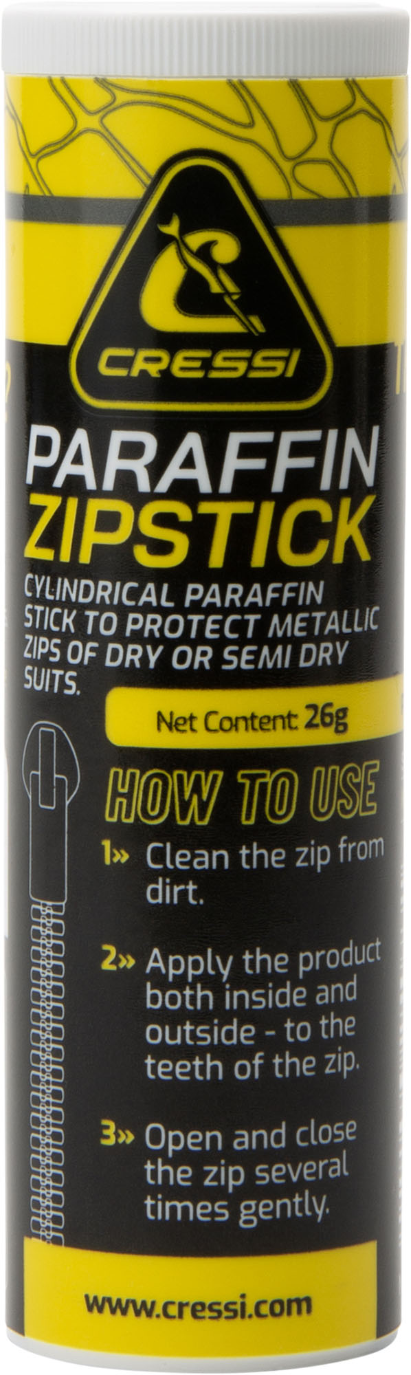 Cressi Paraffin Zipstick - HZ704100 - Paraffin Zipstick - Black / Yellow / 26 g - Scuba Diving | Spearfishing | Freediving | Watersports