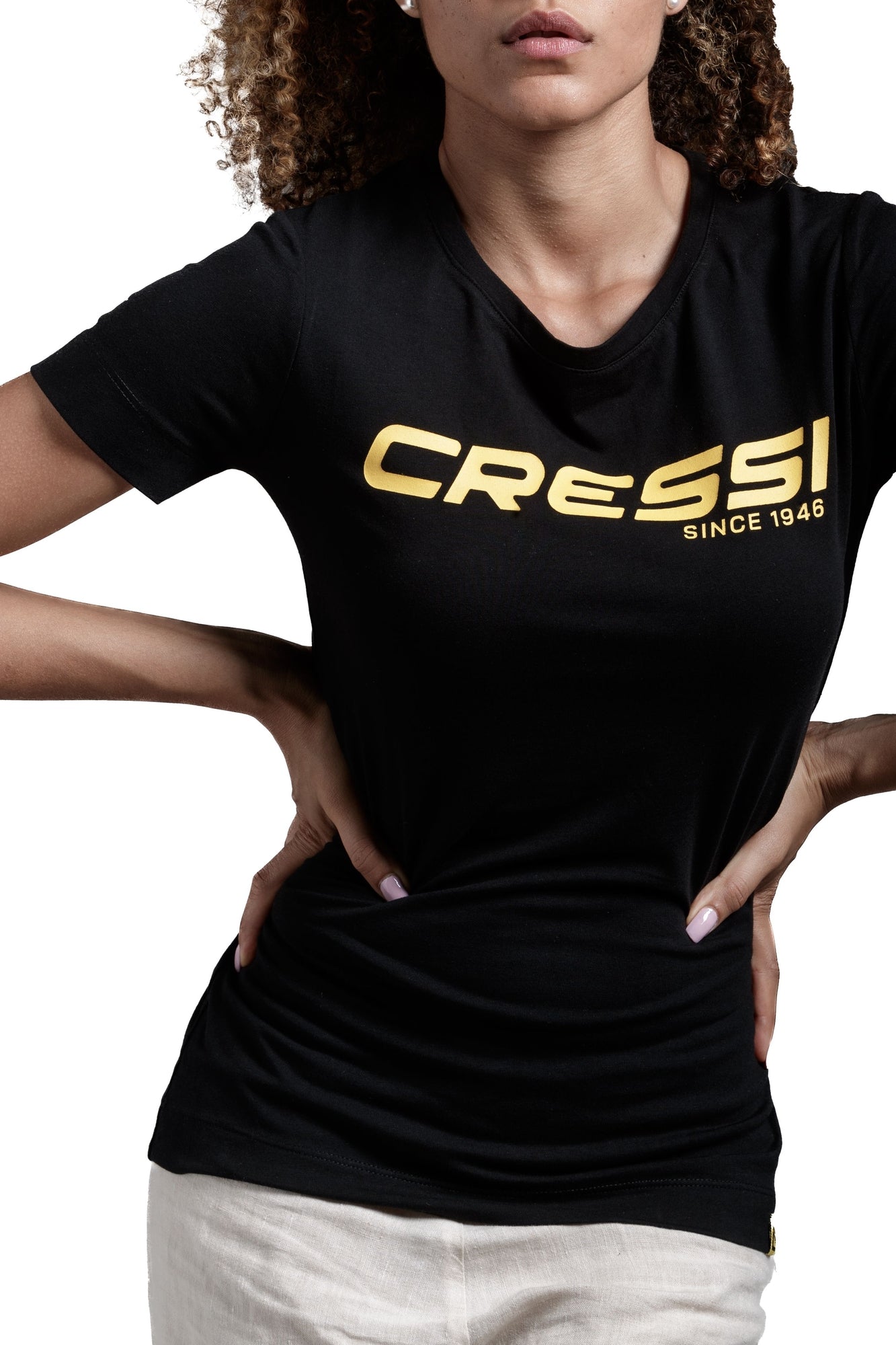 Cressi Cressi 1946 T-Shirt Lady - VA944251 - Cressi 1946 T-Shirt Lady - Black / Yellow / XS - Scuba Diving | Spearfishing | Freediving | Swimming | Snorkeling | Beach | Watersports