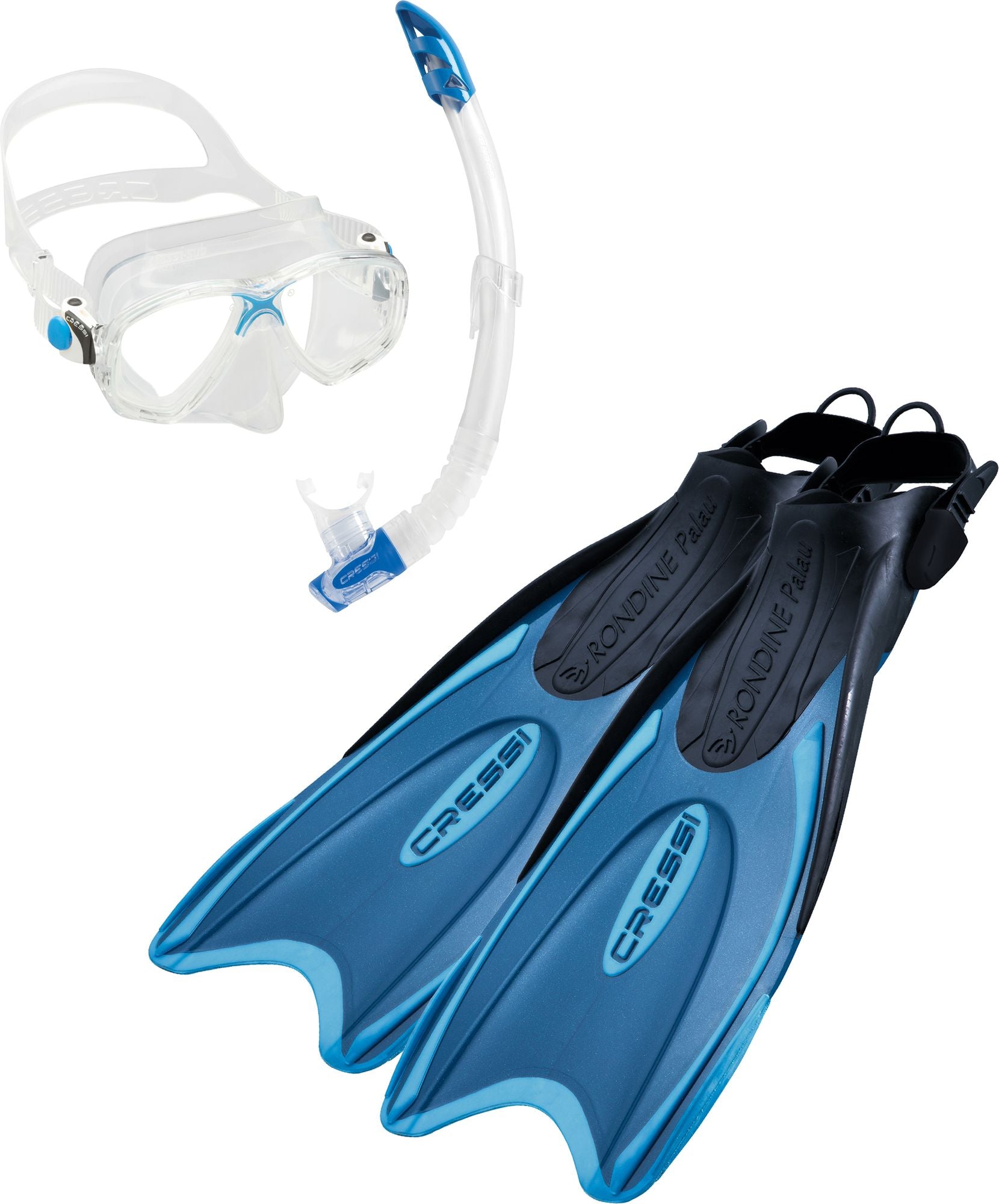 Cressi Palau SAF Set Mask Snorkel Fin Combo Blue 