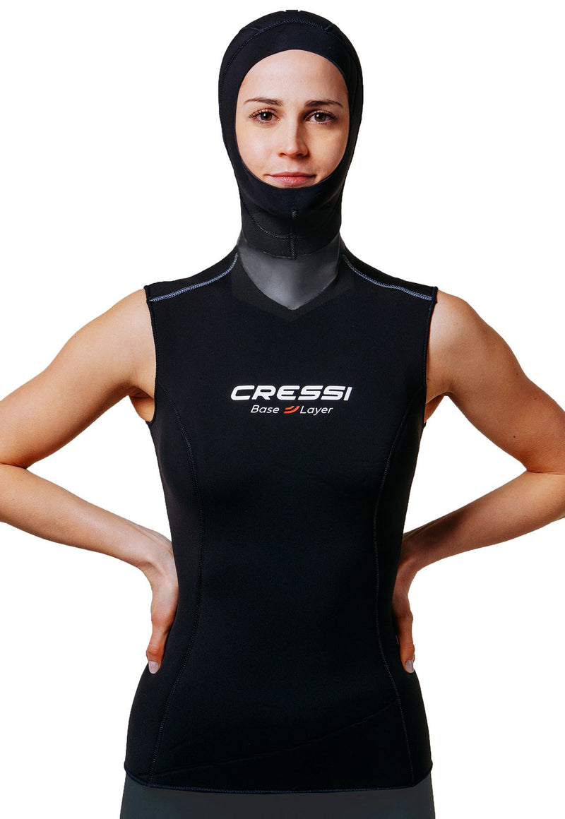 Cressi Hood Vest Base Layer Lady gilet sottomuta donna spiaggia immersion subacque apnea nuoto pesca corpett scuba diving spearfishing freediving snorkeling & beach paddling swimming neoprene vest undersuit wetsuit accessor base layer lady
